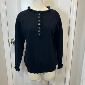 BTFBM Womens Sweater Ruffle Trim Henley Black XL
